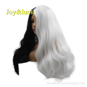 Half White Half Black Lace Wigs Long Wavy Lacefront Wholesale Cosplay Wigs Body Waves Natural Lace Front Synthetic Hair Wigs